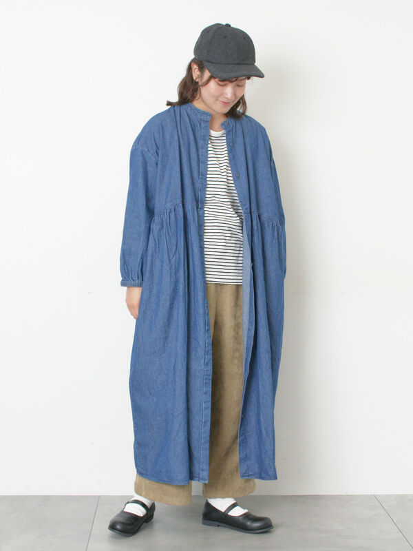 デニムバンドカラーワンピース ≪S/Mサイズ≫（ブルー/ワンピース