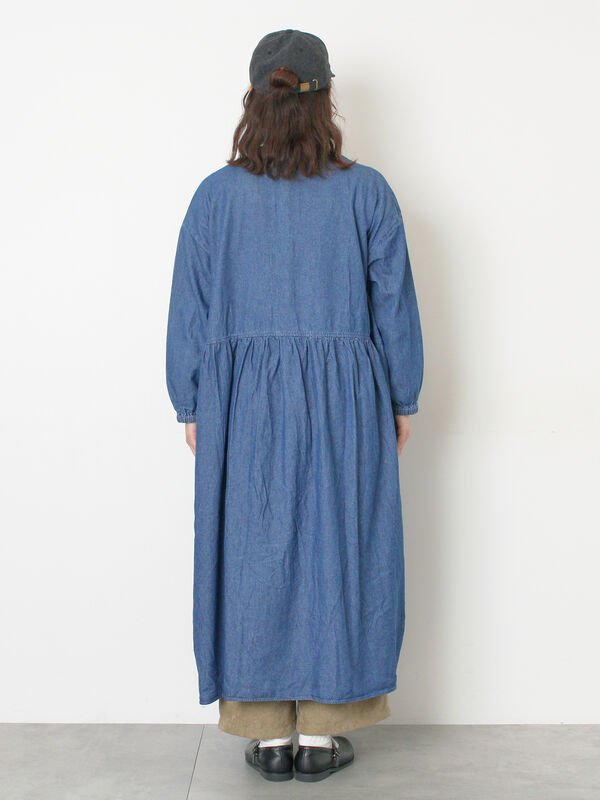 ワンピース sawoXS デニムバンドカラーワンピース ≪S/Mサイズ≫（ブルー/ワンピース