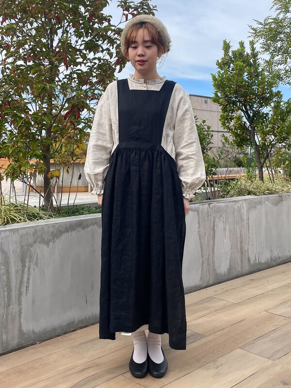 立川限定】リネンレイヤード2WAYエプロンワンピース（オフホワイト