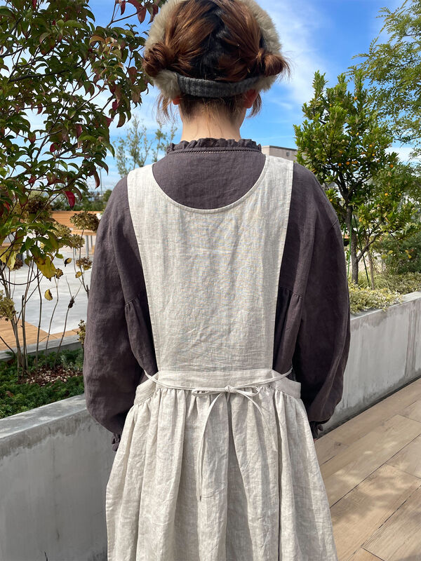 立川店/EC限定】リネンレイヤード2WAYエプロンワンピース（オフ