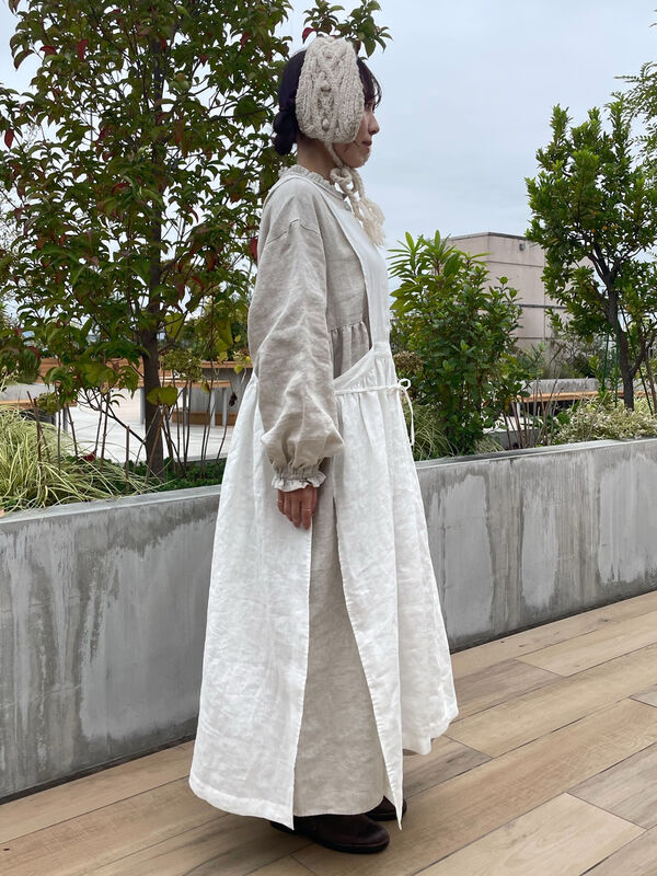 立川店/EC限定】リネンレイヤード2WAYエプロンワンピース（オフ