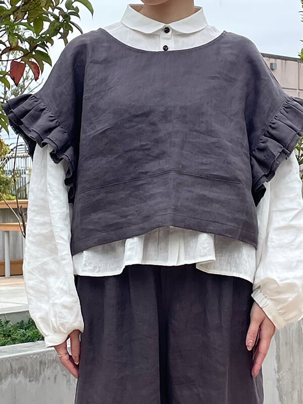 サマンサモスモス 立川限定 リネンダブルフリル2wayベスト チャコール