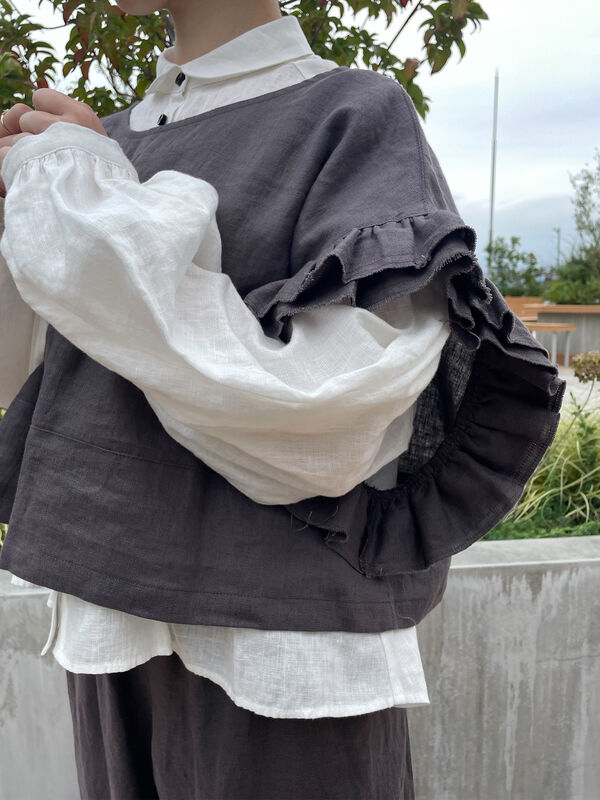 立川限定】リネンダブルフリル2WAYベスト（チャコールグレー/ベージュ