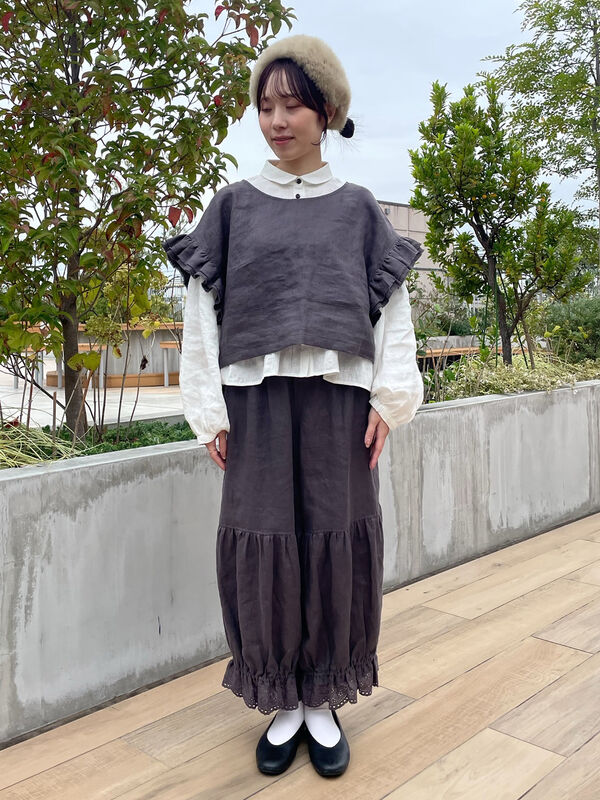 sm2 ◾️立川限定▪️リネンダブルフリル2wayベスト　ベージュ 立川限定】リネンダブルフリル2WAYベスト（チャコールグレー/ベージュ