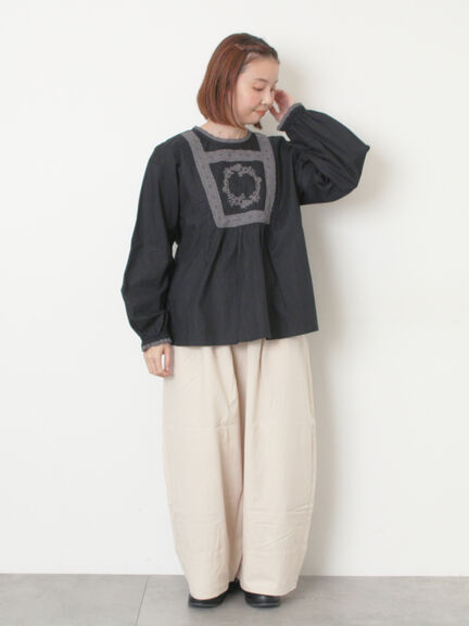 [帯電防止裏地]裾切替バルーンパンツ《M/Lサイズ》（ベージュ/ネイビー/キナリ）｜Samansa Mos2（サマンサ モスモス）通販