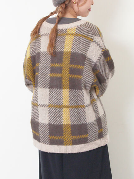 シャギーチェック柄カーディガン（オレンジ/イエロー/サックスブルー）｜Samansa Mos2（サマンサ モスモス）通販