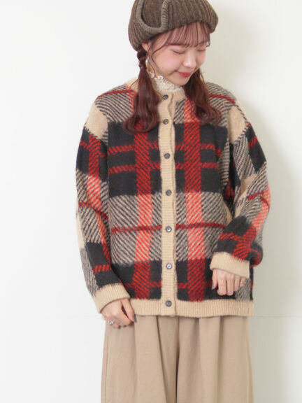 シャギーチェック柄カーディガン（オレンジ/イエロー/サックスブルー）｜Samansa Mos2（サマンサ モスモス）通販