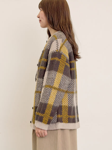 シャギーチェック柄カーディガン（オレンジ/イエロー/サックスブルー）｜Samansa Mos2（サマンサ モスモス）通販