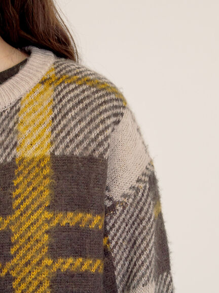 シャギーチェック柄カーディガン（オレンジ/イエロー/サックスブルー）｜Samansa Mos2（サマンサ モスモス）通販