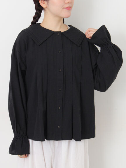 ビッグ襟ピンタックブラウス（ブラック/モカ/キナリ）｜Samansa Mos2（サマンサ モスモス）通販