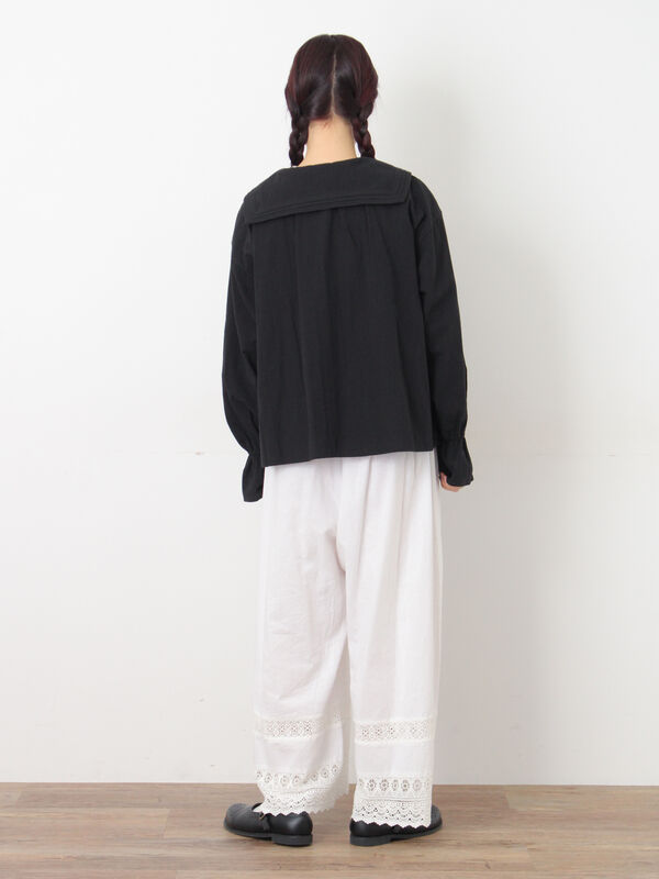 セール】 ビッグ襟ピンタックブラウス（ブラック/モカ/キナリ/トップス