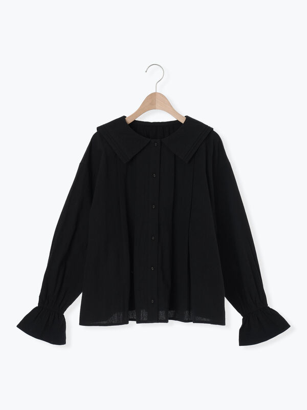 セール】 ビッグ襟ピンタックブラウス（ブラック/モカ/キナリ/トップス