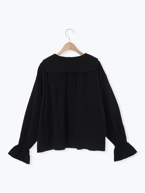 【新品タグ付き】LIten Shirring ブラウスブラックラッシュガード セール】 ビッグ襟ピンタックブラウス（ブラック/モカ/キナリ/トップス