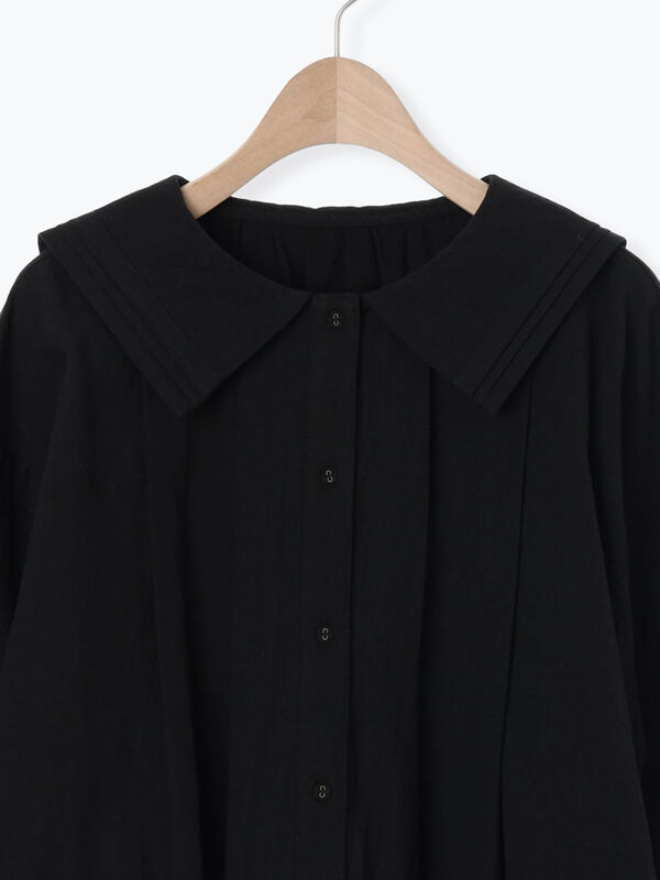 セール】 ビッグ襟ピンタックブラウス（ブラック/モカ/キナリ/トップス