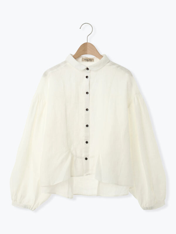 立川店/EC限定】リネンシームラインフリルブラウス（オフホワイト