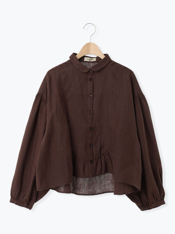 立川店/EC限定】リネンシームラインフリルブラウス（オフホワイト