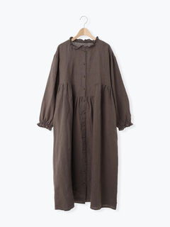 立川店/EC限定】リネンスタンドフリルワンピース（チャコールグレー