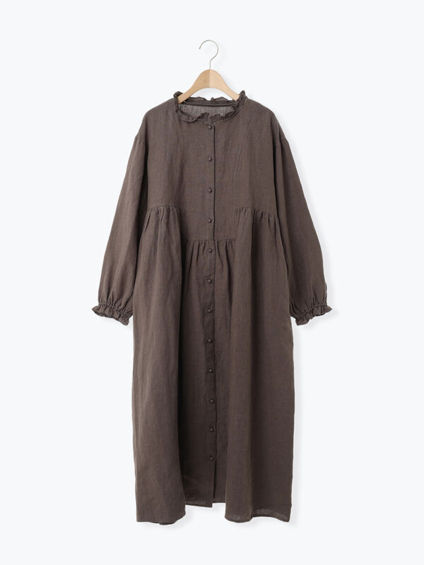 サマンサモスモス立川店限定　リネンスタンドフリルワンピース　チャコール 立川限定】リネンスタンドフリルワンピース（チャコールグレー