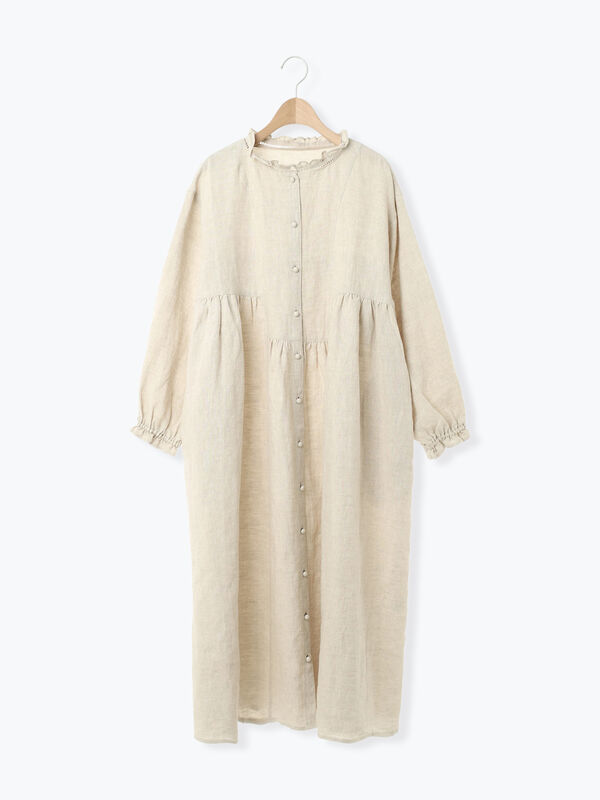 立川店/EC限定】リネンスタンドフリルワンピース（チャコールグレー