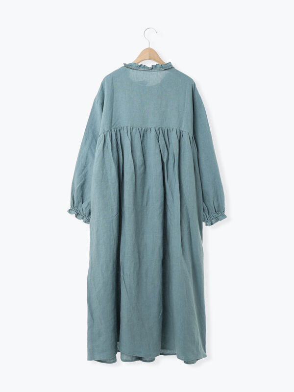 立川限定】リネンスタンドフリルワンピース（チャコールグレー