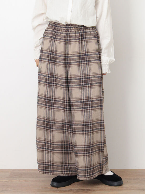セール】 【M/Lサイズ】チェック柄ワイドパンツ（ブラック/ベージュ