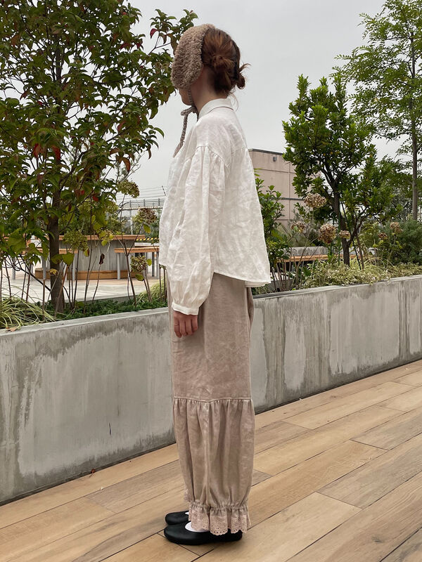 立川限定】リネンしずくギャザーパンツ（チャコールグレー/ブラック