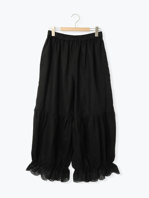 立川店/EC限定】リネンしずくギャザーパンツ（チャコールグレー