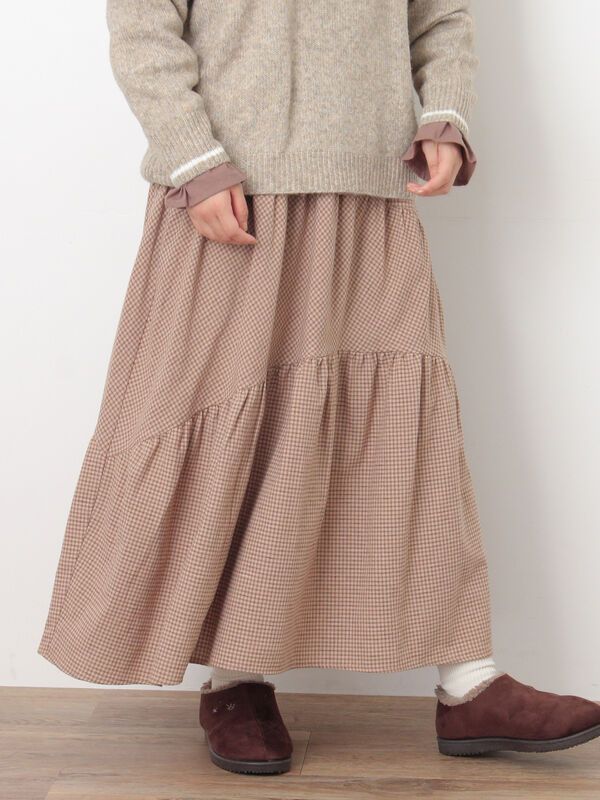 チェック柄変形ティアードスカート（ピンク/ブラウン/ネイビー）｜Samansa Mos2（サマンサ モスモス）通販