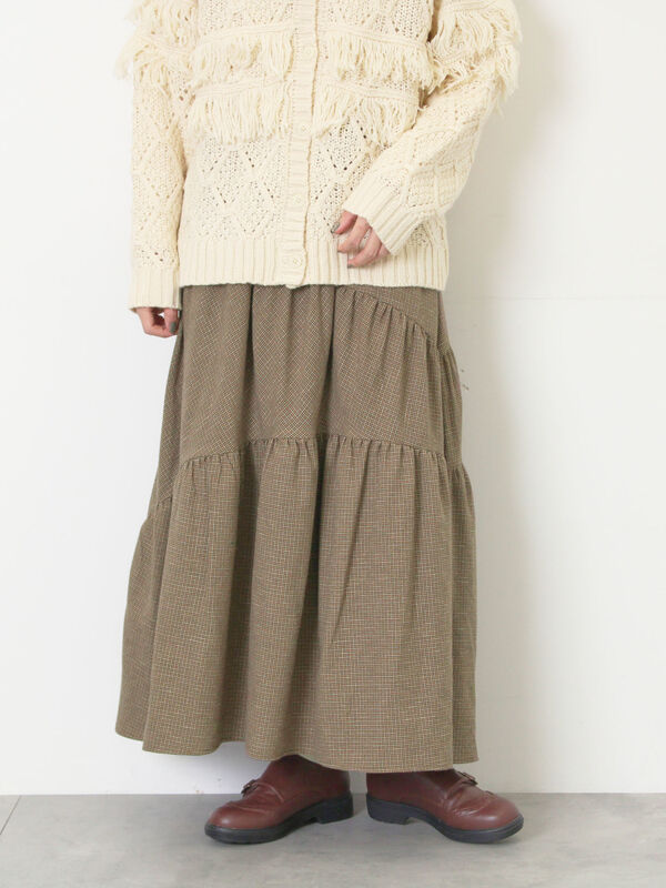 チェック柄変形ティアードスカート（ブラウン）｜Samansa Mos2（サマンサ モスモス）通販