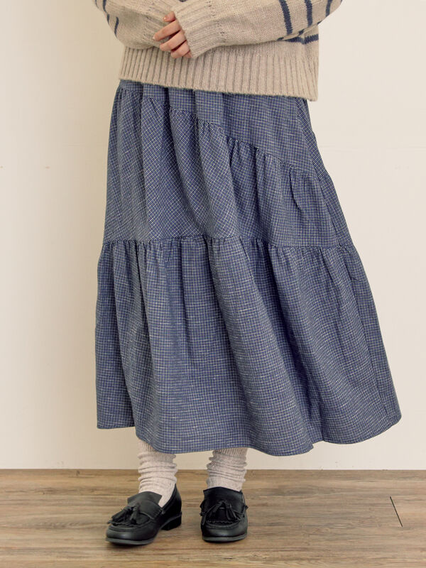 チェック柄変形ティアードスカート（ネイビー）｜Samansa Mos2（サマンサ モスモス）通販