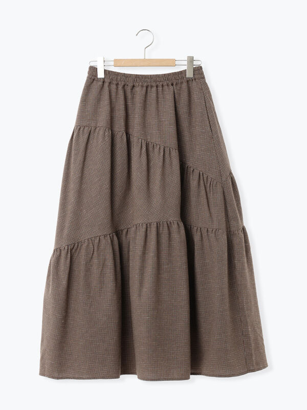 チェック柄変形ティアードスカート（ピンク/ブラウン/ネイビー