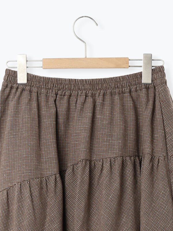 セール】 チェック柄変形ティアードスカート（ピンク/ブラウン