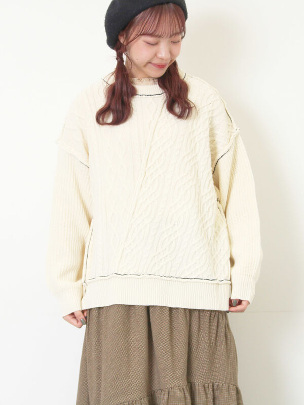 ケーブルパッチワークステッチプルオーバー（キナリ）｜Samansa Mos2（サマンサ モスモス）通販
