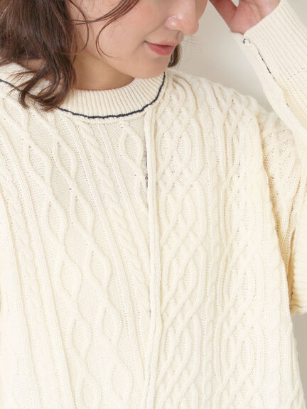 ケーブルパッチワークステッチプルオーバー（チャコールグレー/レッド/ベージュ/キナリ）｜Samansa Mos2（サマンサ モスモス）通販