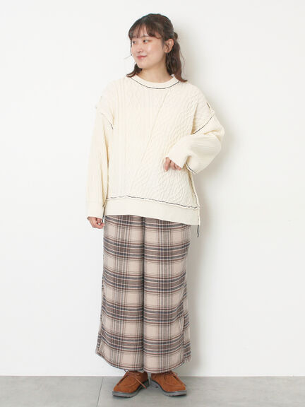 ケーブルパッチワークステッチプルオーバー（チャコールグレー/レッド/ベージュ/キナリ）｜Samansa Mos2（サマンサ モスモス）通販
