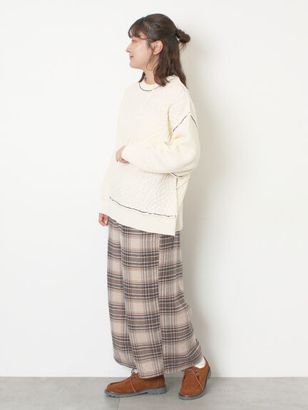 ケーブルパッチワークステッチプルオーバー（チャコールグレー/レッド/ベージュ/キナリ）｜Samansa Mos2（サマンサ モスモス）通販