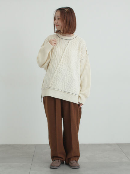 ケーブルパッチワークステッチプルオーバー（チャコールグレー/レッド/ベージュ/キナリ）｜Samansa Mos2（サマンサ モスモス）通販