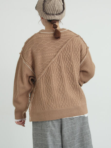 ケーブルパッチワークステッチプルオーバー（チャコールグレー/レッド/ベージュ/キナリ）｜Samansa Mos2（サマンサ モスモス）通販