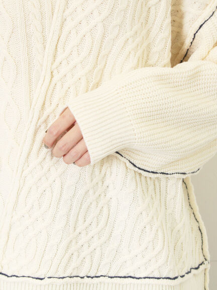 ケーブルパッチワークステッチプルオーバー（チャコールグレー/レッド/ベージュ/キナリ）｜Samansa Mos2（サマンサ モスモス）通販