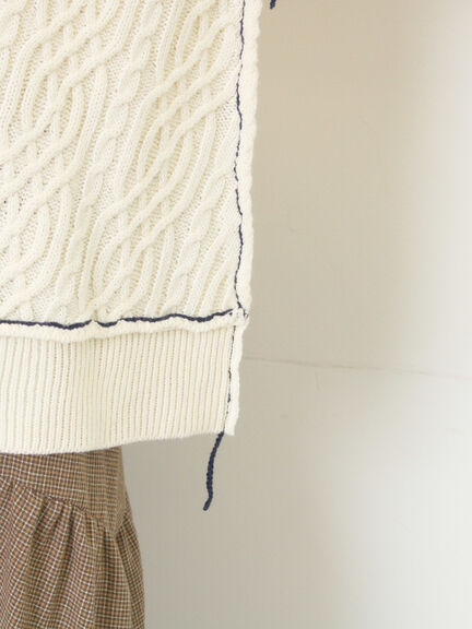 ケーブルパッチワークステッチプルオーバー（チャコールグレー/レッド/ベージュ/キナリ）｜Samansa Mos2（サマンサ モスモス）通販