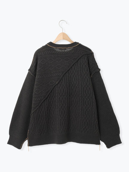 ケーブルパッチワークステッチプルオーバー（チャコールグレー/レッド/ベージュ/キナリ）｜Samansa Mos2（サマンサ モスモス）通販