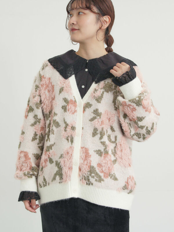 無地・花柄シャギーVネックカーディガン（オフホワイト）｜Samansa Mos2（サマンサ モスモス）通販