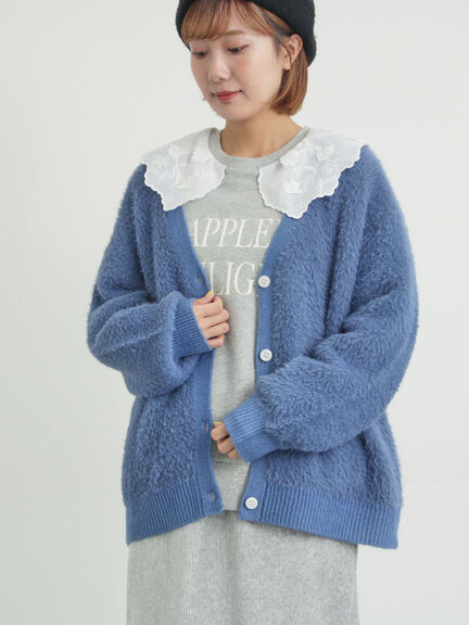 無地・花柄シャギーVネックカーディガン（オフホワイト/グレー/ダークブラウン/ブルー）｜Samansa Mos2（サマンサ モスモス）通販