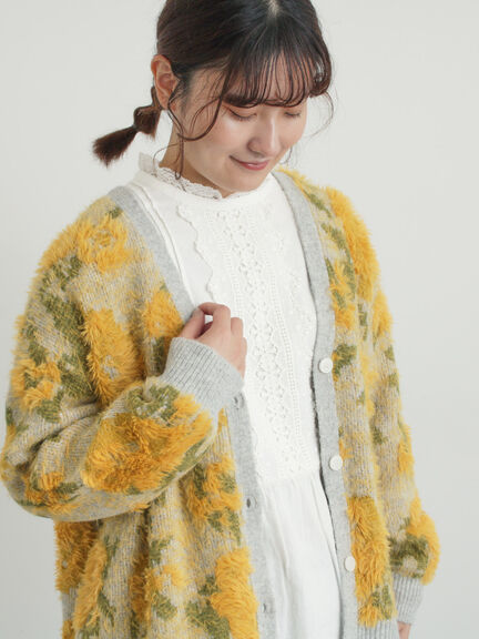 無地・花柄シャギーVネックカーディガン（オフホワイト/グレー/ダークブラウン/ブルー）｜Samansa Mos2（サマンサ モスモス）通販