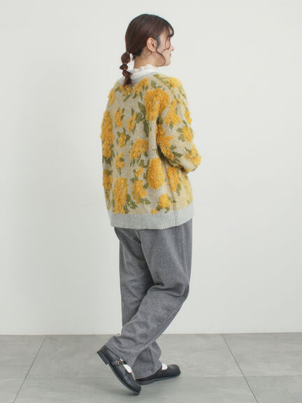 無地・花柄シャギーVネックカーディガン（オフホワイト/グレー/ダークブラウン/ブルー）｜Samansa Mos2（サマンサ モスモス）通販