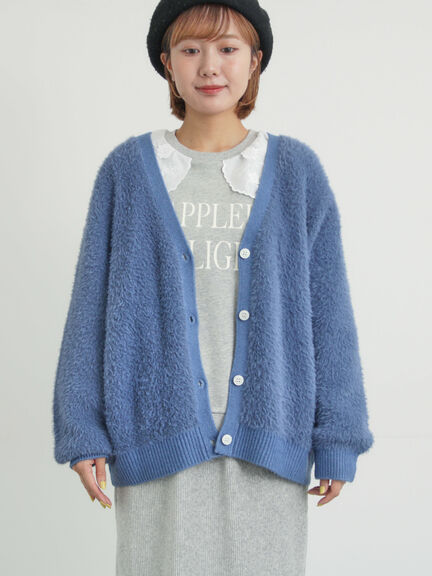 無地・花柄シャギーVネックカーディガン（オフホワイト/グレー/ダークブラウン/ブルー）｜Samansa Mos2（サマンサ モスモス）通販