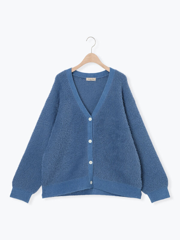 無地・花柄シャギーVネックカーディガン（オフホワイト/グレー/ダーク