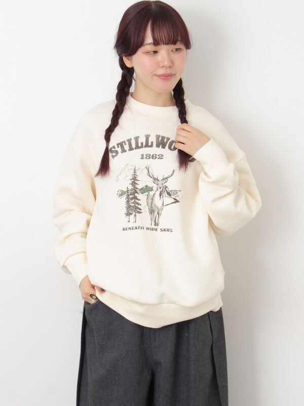 セール】 裏毛プリントスウェット（ベージュ/ネイビー/キナリ/トップス