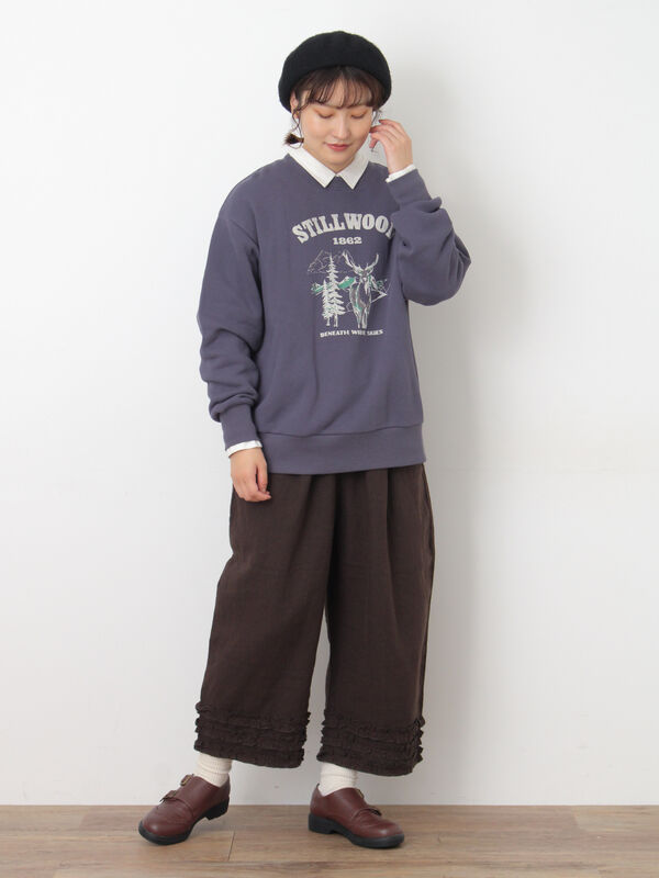 セール】 裏毛プリントスウェット（ベージュ/ネイビー/キナリ/トップス