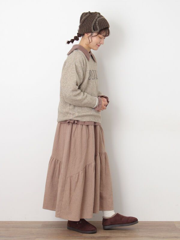 セール】 ロゴ刺繍プルオーバーニット（チャコールグレー/ピンク